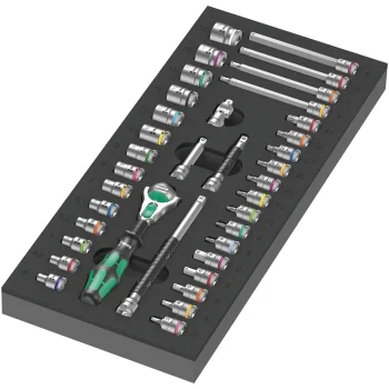 Wera 9720 A Zyklop Ratchet Set 1 in Foam Inlay, 1/4", 37 Pieces