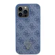 Guess Leather 4G Triangle Strass vāciņš iPhone 15 Pro Max, zils