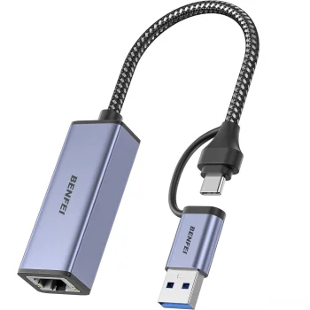 Benfei USB-A / USB-C uz RJ45 tīkla adapteris USB 3.0, pelēks
