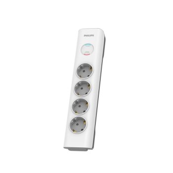 Pārsprieguma aizsargs Philips ar 4 Schuko ligzdām, 2m vads, 16A, balts