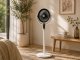 Adjustable Floor Fan with LED Display, Remote Control and Oscillation, White/Black
