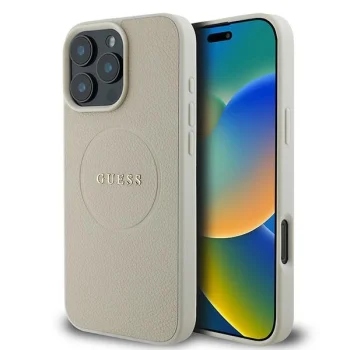Apple iPhone 16 Pro 6.3'' Guess Grained Ring MagSafe Case Cover, Beige | Telefona Vāciņš Maciņš Apvalks Bampers