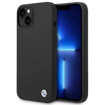 BMW Силиконовый чехол для iPhone 14 Plus с металлическим лого Черный