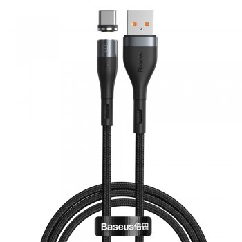 Baseus Zinc USB to USB Type C Magnetic Data Charging Cable QC AFC 1m 3A, Black | Magnētisks Lādētājvads Datu Pārraides Kabelis