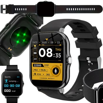 Unisex sporta viedpulkstenis ar Bluetooth zvanu funkciju, gumijas siksniņa, melns