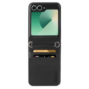 Samsung Galaxy Z Flip 6 ( SM-F741B/DS ) HANMAN Mill Series PU Leather Phone Cover Case, Black | Telefona Vāciņš...