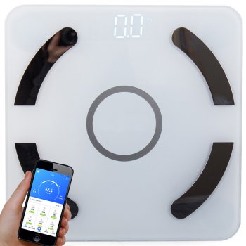 Аналитические Bluetooth весы для ванной до 180 кг, стекло, белые