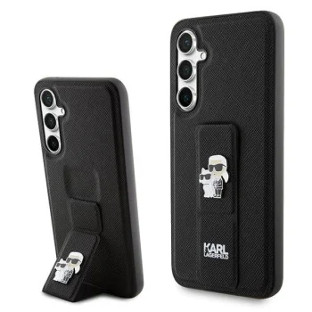 Karl Lagerfeld Samsung Galaxy S23 FE vāciņš Gripstand Saffiano Karl&Choupette, melns