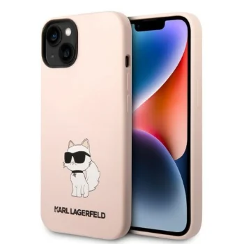 Силиконовый чехол Karl Lagerfeld для iPhone 14 Plus с иконкой Choupette Розовый