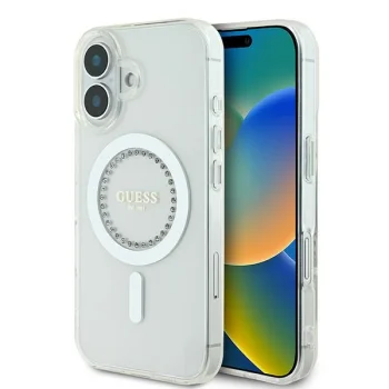 Guess IML Rhinestones MagSafe vāciņš priekš iPhone 16 Plus 6.7", balts