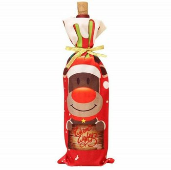 Christmas Reindeer Wine Bottle Cover, Decorative Holiday Gift Bag for Champagne