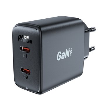 Быстрое зарядное устройство GaN 35W PD 2x USB-C Acefast A49 - черный
