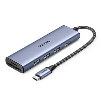 Ugreen CM511 6-in-1 USB-C centrmezgls - HDMI, 3x USB 3.0, SD/TF - pelēks