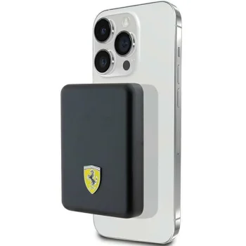 Ferrari Metal Logo MagSafe bezvadu ārējais akumulators 5000mAh, melns