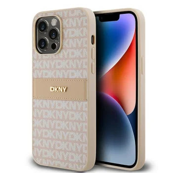 DKNY iPhone 14 Pro Max vāciņš Leather Mono Stripe & Metal Logo, rozā