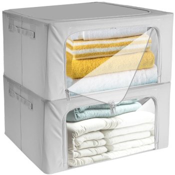 Salokāmas mantu uzglabāšanas kastes ar rāmi 2 gab. Ruhhy 22930, 40x30x20 cm, pelēkas