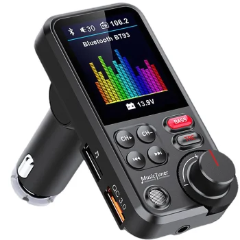 FM-трансмиттер Bluetooth 5.0 с громкой связью, USB QC, TF, Bass, LCD, 12-24V, черный