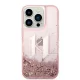 Karl Lagerfeld iPhone 14 Pro vāciņš Liquid Glitter Big KL, rozā