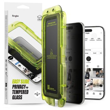 Ringke iPhone 17 Air aizsargstikls Easy Slide Privacy 2-pack, melns