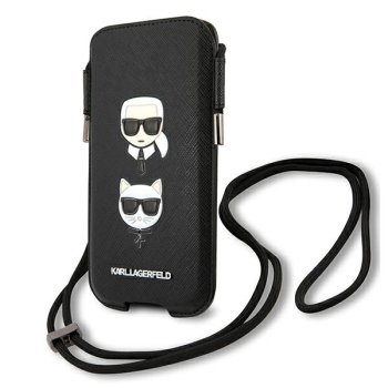 Karl Lagerfeld Saffiano Ikonik Karl & Choupette Head 6.7" somiņa telefonam - Melna