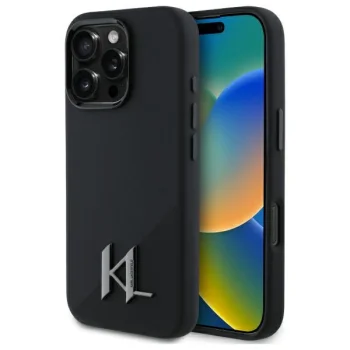 Karl Lagerfeld Silicone Shadow Metal Initial MagSafe vāciņš iPhone 16 Pro, melns