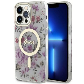 Guess iPhone 14 Pro Max vāciņš Flower MagSafe, caurspīdīgs