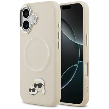 Karl Lagerfeld Karl & Choupette Pins MagSafe vāciņš iPhone 17 – bēšs | Phone Case Cover