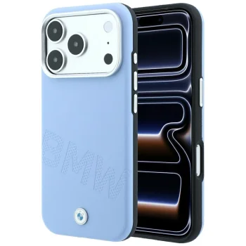 Чехол BMW Sign Inclined Deboss Letters MagSafe для iPhone 17 Pro / 18 Pro, синий