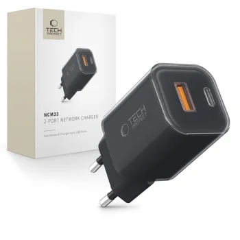 Tech-Protect NCM33W 2-portu tīkla lādētājs PD33W/QC3.0, melns