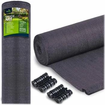 Plonos 454200 Shading Net 1.5x25m 110g/m² with 50 Clips, Grey