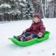 Green plastic sledge with backrest and brake handles, 64 cm
