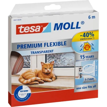 Tesa Moll Premium Flexible silikona blīvlente, 6 m x 9 mm, caurspīdīga