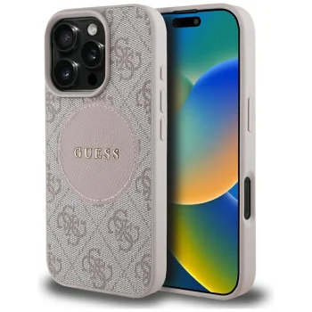 Чехол Guess 4G Circle Classic Logo MagSafe для iPhone 16 Pro, Розовый