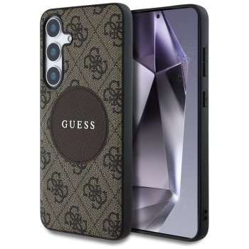 Чехол Guess 4G Round Patch Classic Logo MagSafe для Samsung Galaxy S25 Plus коричневый