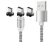 Magnetic 3 in 1 Charging Cable for USB C Micro USB and Lightning Devices 1m, silver