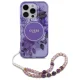 Guess IML Flowers Pearl Strap MagSafe Case for iPhone 16 Pro Max, Purple