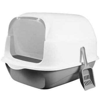 Закрытый туалет для кошек с лопаткой ZW32, серый