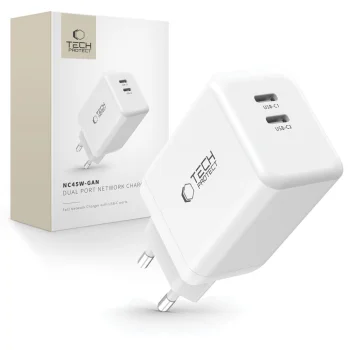 Tech-Protect NC45W-GAN divu portu GaN lādētājs 45W, balts
