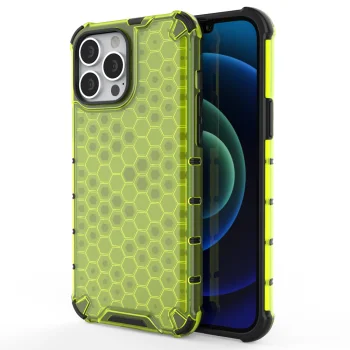 Vāciņš iPhone 13 Pro Max ar Honeycomb dizainu un TPU apmali, zaļš
