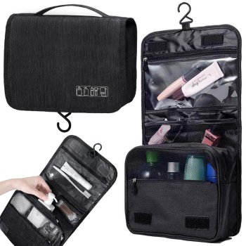 Hanging Travel Toiletry Bag with Hook, Bathroom Organizer for Cosmetics, black