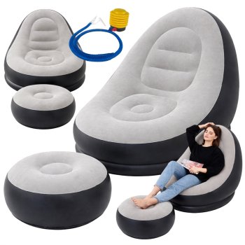 Надувное кресло с пуфиком для ног, удобный шезлонг для дома и...