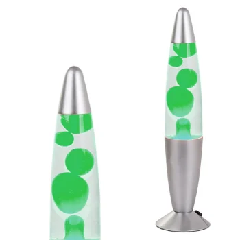 Lavas lampa ar vasku, sudraba ar zaļu vasku, 34.5 cm