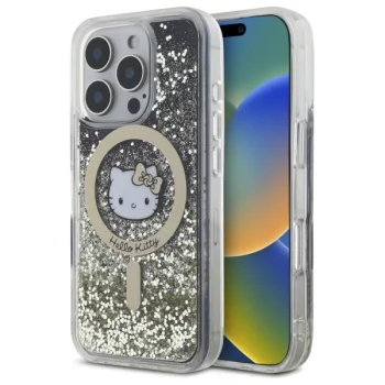Чехол Hello Kitty для iPhone 16 Pro Max Liquid Glitter Fever MagSafe, золотистый