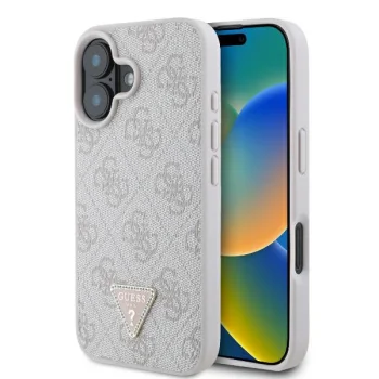 Guess Ādas 4G Triangle Strass MagSafe futrālis iPhone 16 - rozā krāsā | Leather case for pink