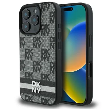 Чехол DKNY для iPhone 16 Pro Checkered Pattern & Printed Stripes, черный