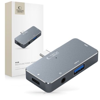 Хаб Tech-Protect V6 4-в-1 USB-C - USB-A 3.0 / USB-C PD100W / HDMI / мини-джек 3,5 мм – серый