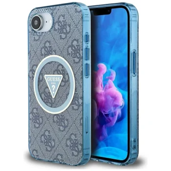 Guess IML Metal Glitter 4G Circle Triangle MagSafe vāciņš iPhone 16e, zils