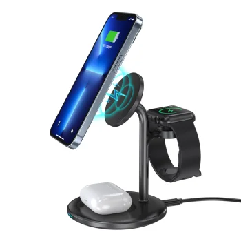 Choetech T585-F 3in1 magnētiskā bezvadu uzlādes stacija iPhone 12/13/14 sērijai, AirPods Pro un iWatch - Melna |...