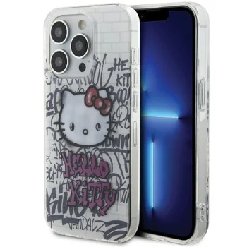Hello Kitty iPhone 14 Pro Case IML Kitty On Bricks Graffiti, White
