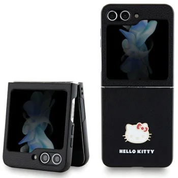 Hello Kitty Samsung Galaxy Z Flip 5 Case Metal Logo Kitty Head, Black